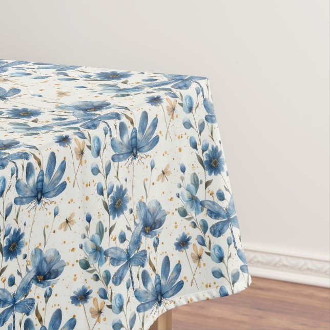 Blauer Libellen- und Blumen-Tischdecke Tischdecke (Beispiel)
