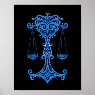 Blauer Libra Zodiac auf schwarz Poster