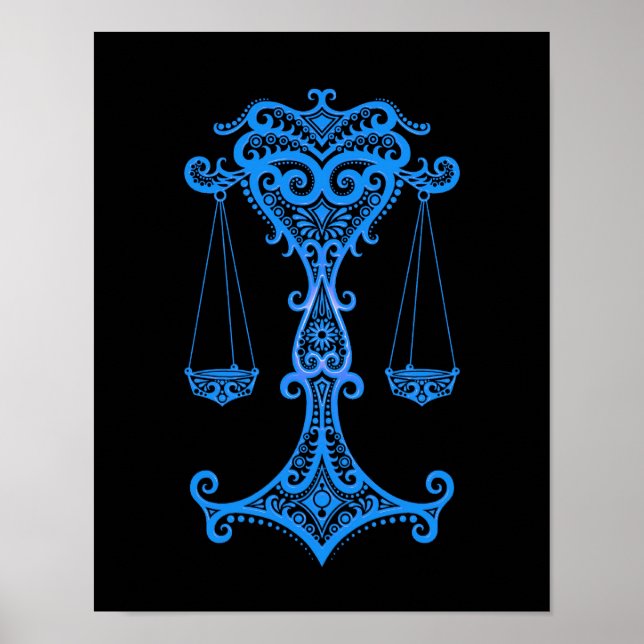 Blauer Libra Zodiac auf schwarz Poster (Vorne)