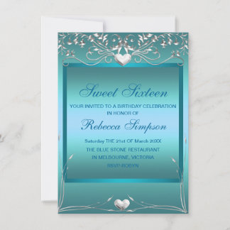 Blauer Liebe Herz Sweet 16 Geburtstag Einladung
