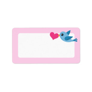 Blauer Liebevogel mit rosa Herzfreiem raum Adressaufkleber