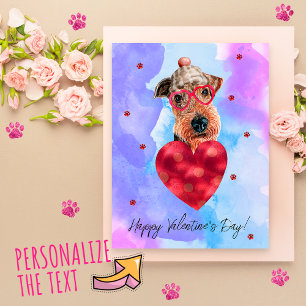 Blauer Lila Airedale Valentinstag Geschenk Hund Feiertagspostkarte