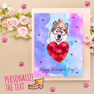 Blauer Lila Alaska Valentinstag Geschenk Hund Feiertagspostkarte