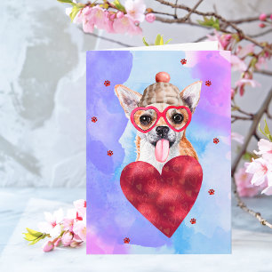 Blauer Lila Chihuahua Valentinstag Geschenk Hund Karte