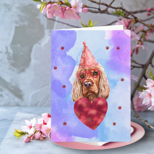 Blauer Lila Cocker Spaniel Valentinstag Geschenk H Karte