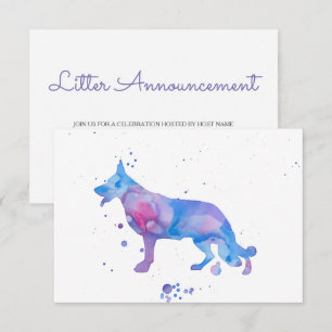 Blauer Lila Deutscher Schäferhund Aquarell Hund Einladung