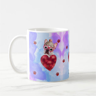 Blauer Lila Französische Bulldogge Valentinstag Ge Kaffeetasse