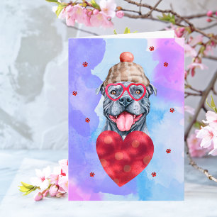 Blauer Lila Grauer Pitbull Valentinstag Geschenk H Karte