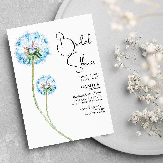Blauer lila grüne Leuchter mit blumengeschmücktem  Einladung (Blue lilac green dandelion floral Bridal Shower)
