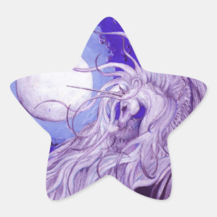 Blauer lila Mondmond Unicorn-Pegasus Pegacorn Stern-Aufkleber