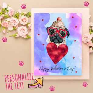 Blauer Lila Mops Valentinstag Geschenk Hund Feiertagspostkarte