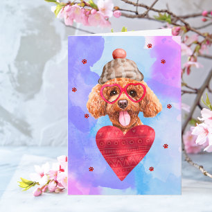 Blauer Lila Pudel Valentinstag Geschenk Hund Karte