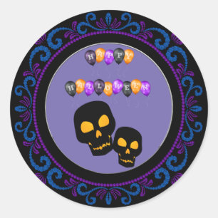 Blauer Lila Schwarzer Skulls Frohe Halloween Ballo Runder Aufkleber