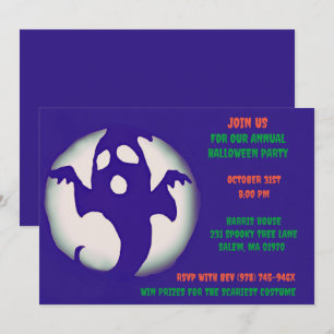 Blauer Lila Spooky Halloween Ghosted Party Einladung