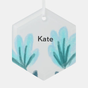 Blauer lila t floral aquarell add name text durch ornament aus glas