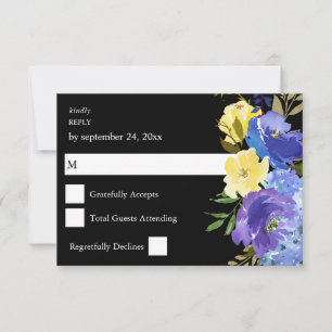 Blauer Lila und gelber floraler RSVP-Karte - Schwa RSVP Karte
