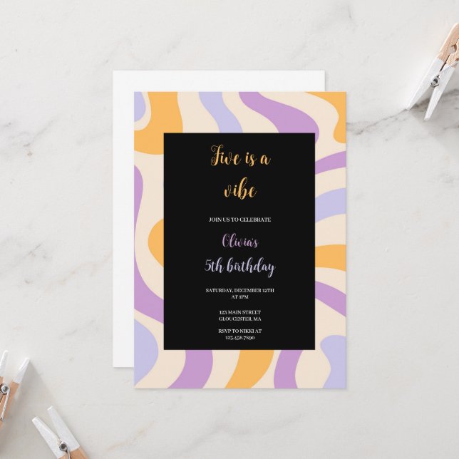 Blauer, lila und gelber Geburtstag Einladung (Vorderseite/Rückseite Beispiel)