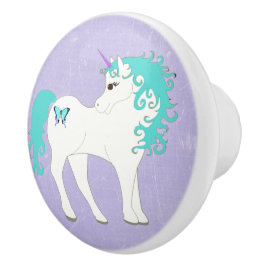 Blauer, lila und weißer Unicorn-Griff Keramikknauf