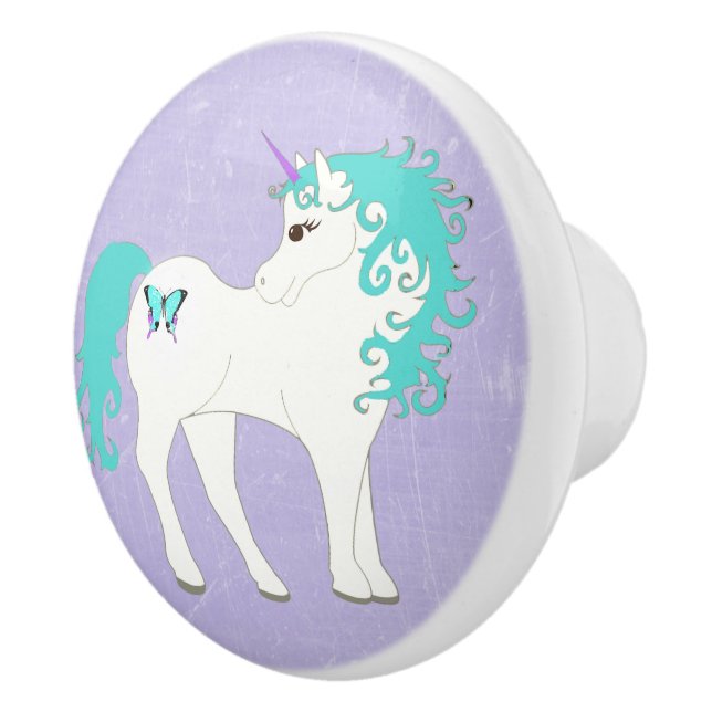 Blauer, lila und weißer Unicorn-Griff Keramikknauf (Rechts)