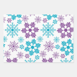 BLAUER LILA URLAUB SCHNEEFLAKEN BÄUME GESCHENKPAPIER SET