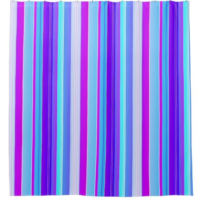 Blauer lila, vertikal gestreifter Duschvorhang (Vorderseite)