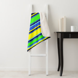 Blauer, Limoner und gelber Streifen Sherpa Blanket Sherpadecke