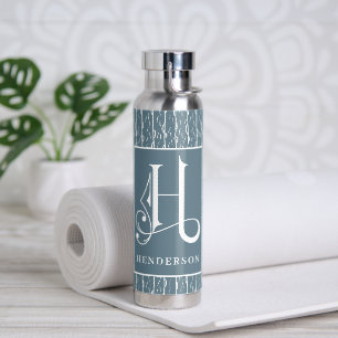 Blauer LIne Muster H Monogramm, Trinkflasche