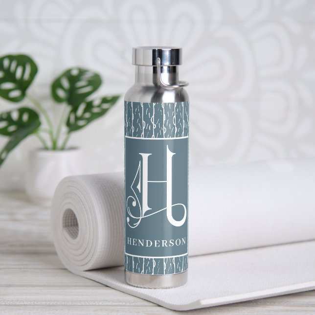 Blauer LIne Muster H Monogramm, Trinkflasche (Yoga)