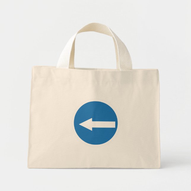Blauer Links Pfeil | Straßenzeichen | Tiny Tote Ba Mini Stoffbeutel (Vorne)