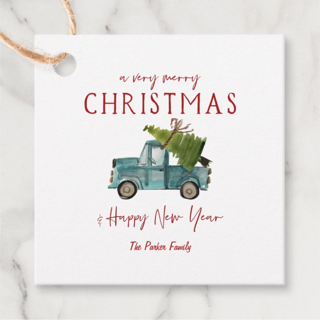 Blauer LKW | Weihnachtsgeschenke Tags Geschenkanhänger (Vorderseite)