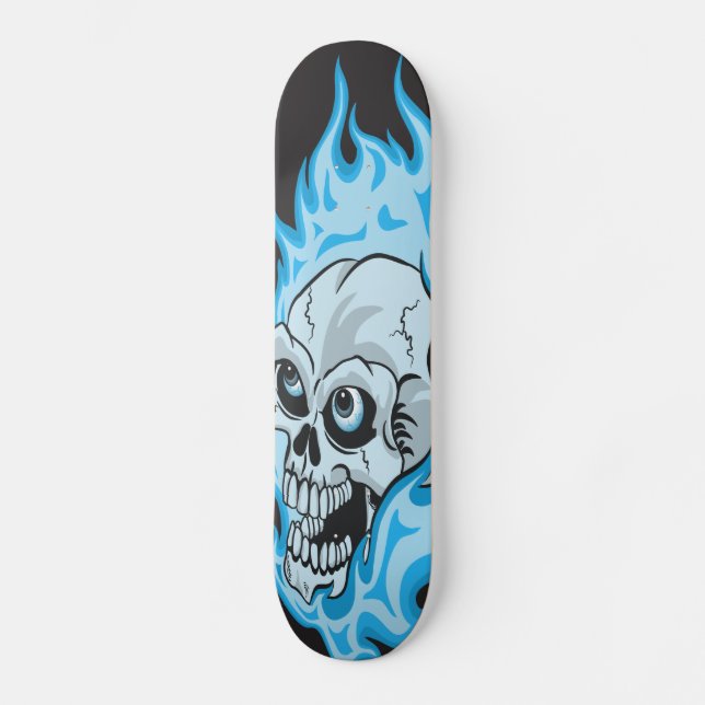 Blauer lodernder Schädel Skateboard (Vorderseite)