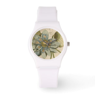 Blauer Lotos-Blume auf TAN-Hintergrund mit Armbanduhr