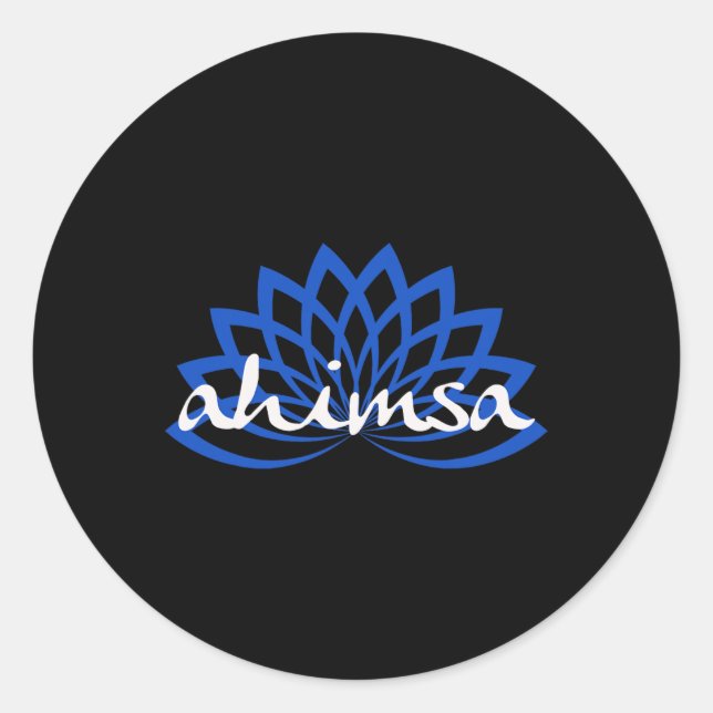 Blauer Lotus Ahimsa Runder Aufkleber (Vorderseite)