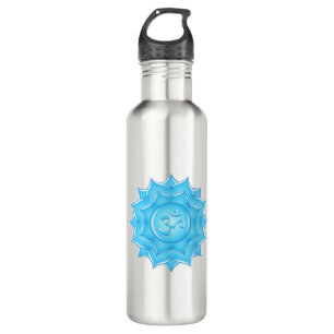 Blauer Lotus Blume Om Symbol Zeichnend Edelstahlflasche