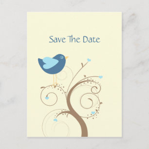 Blauer Lovebird und Herzen Save the Date Ankündigungspostkarte