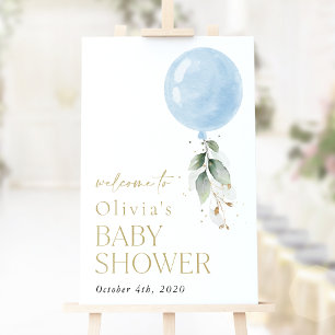 Blauer Luftballon, Eukalyptus, Babyparty Willkomme Poster