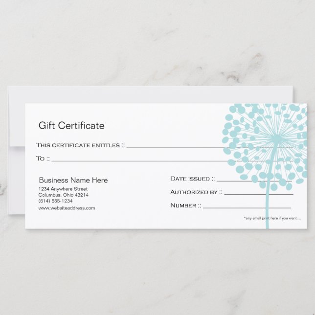 Blauer Lüster Blume Geschenkgutschein Design 4 (Vorderseite)