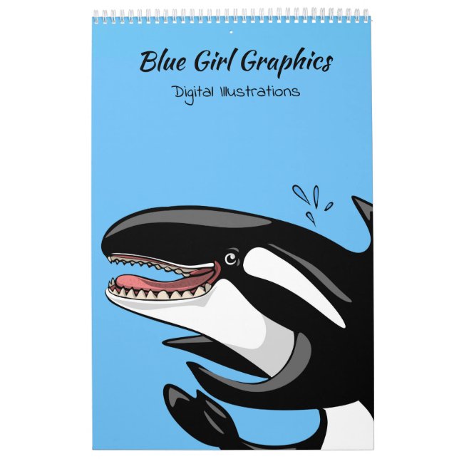 Blauer Mädchen-Grafik-Illustrations-Kalender Kalender (Titelbild)