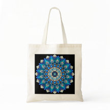 Blauer Mandala-Boho-Blumenmuster-Geometrie-Canvas