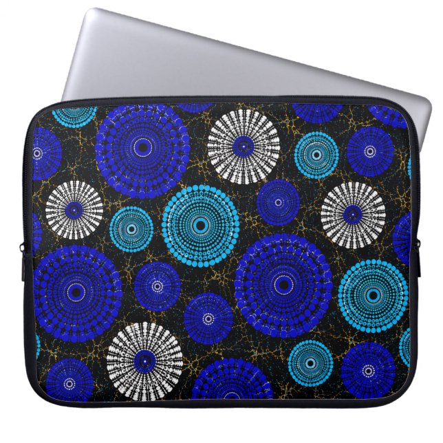 Blauer Mandala-Geometrie-Laptop-Schutzbezug – Boho Laptopschutzhülle (Vorderseite)