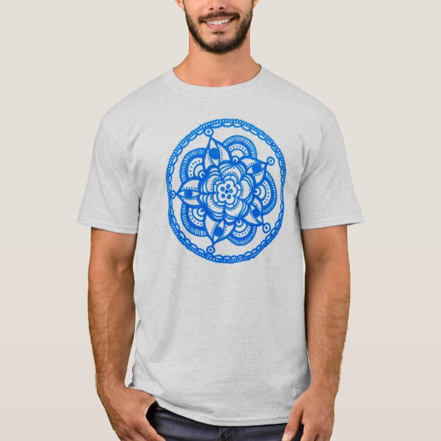 Blauer Mandala-UnisexT - Shirt durch Megaflora (Vorderseite)
