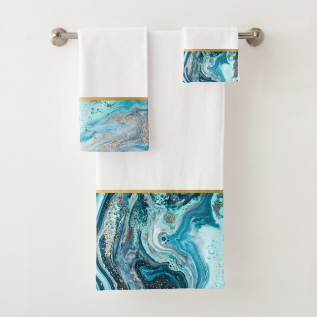BLAUER MARBLE OCEAN SWIRL BADEZIMMER TOWEL SET (Insitu)
