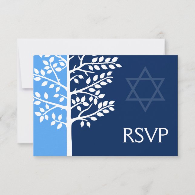 Blauer Marinebaum Bar Mitzvah UAWG RSVP Karte (Vorderseite)