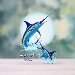 Blauer Marlin springt aus dem Ozean Acrylschild