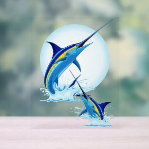 Blauer Marlin springt aus dem Ozean Acrylschild