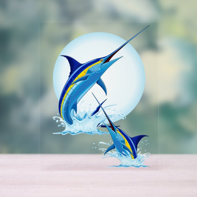Blauer Marlin springt aus dem Ozean Acrylschild (Neutral)