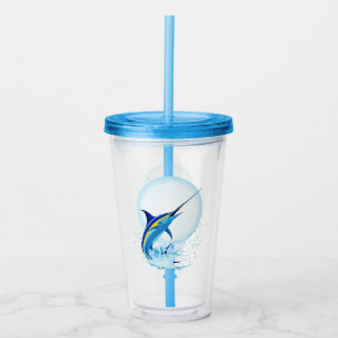 Blauer Marlin springt aus dem Ozean Acryltrinkbecher