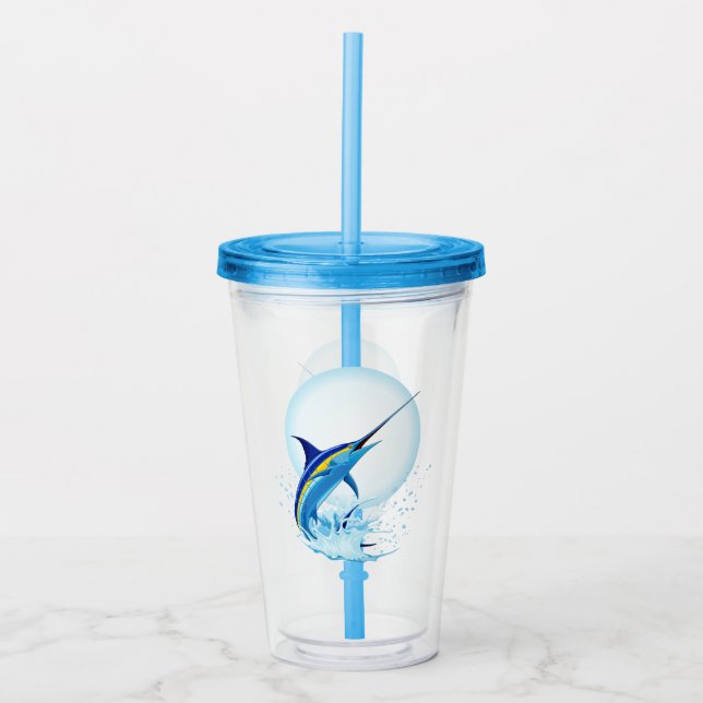 Blauer Marlin springt aus dem Ozean Acryltrinkbecher (Vorderseite)