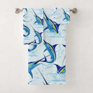 Blauer Marlin springt aus dem Ozean Badhandtuch Set