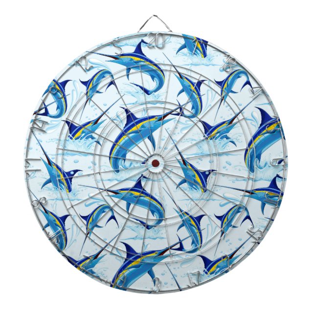 Blauer Marlin springt aus dem Ozean Dartscheibe (vorne)
